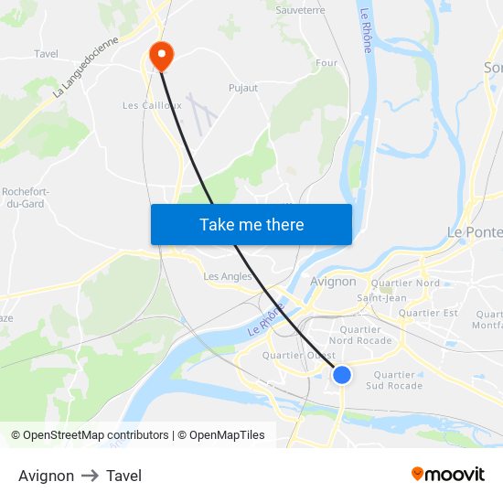 Avignon to Tavel map