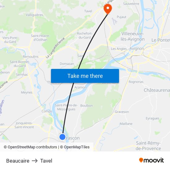 Beaucaire to Tavel map
