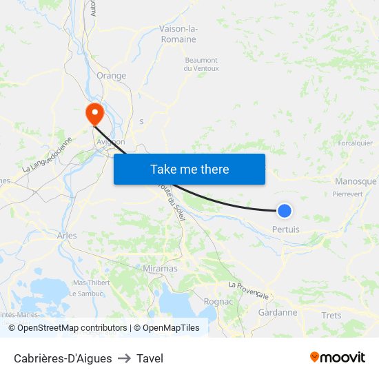 Cabrières-D'Aigues to Tavel map