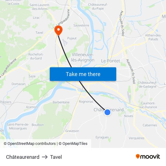 Châteaurenard to Tavel map