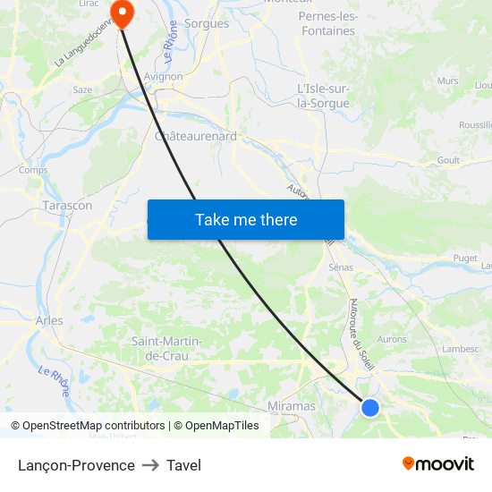 Lançon-Provence to Tavel map