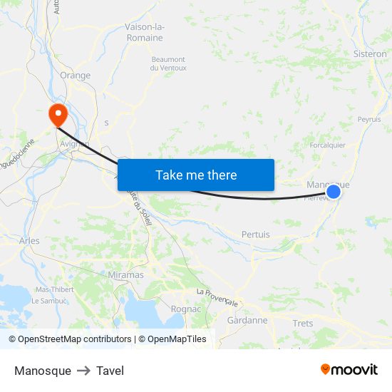 Manosque to Tavel map