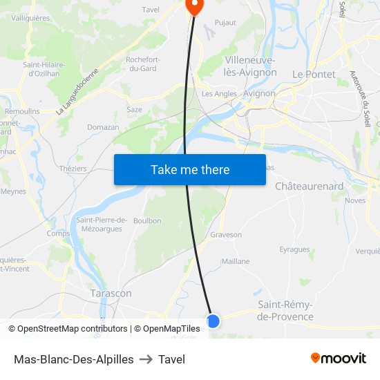 Mas-Blanc-Des-Alpilles to Tavel map