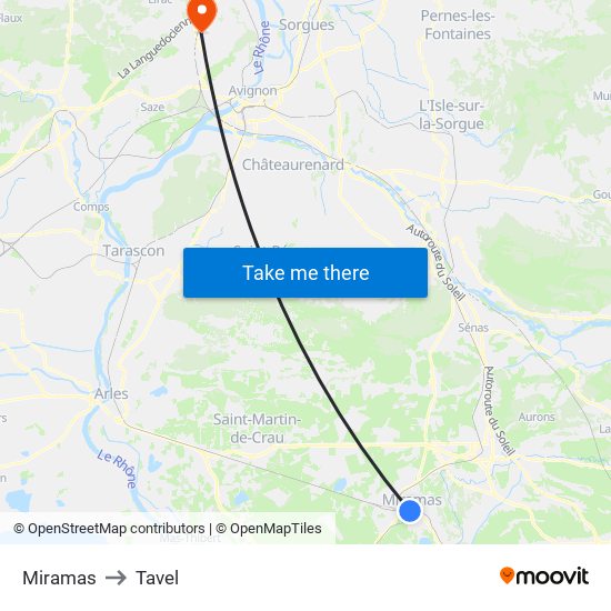 Miramas to Tavel map