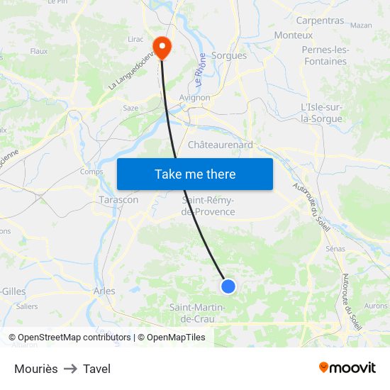 Mouriès to Tavel map