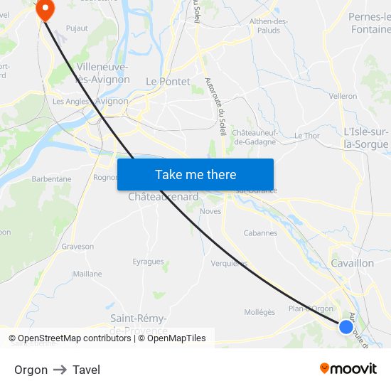 Orgon to Tavel map