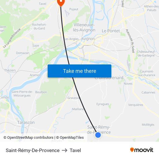 Saint-Rémy-De-Provence to Tavel map
