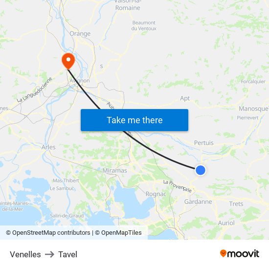 Venelles to Tavel map
