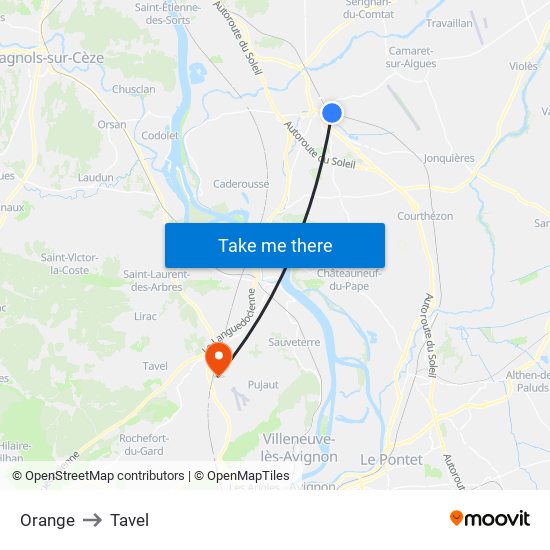 Orange to Tavel map