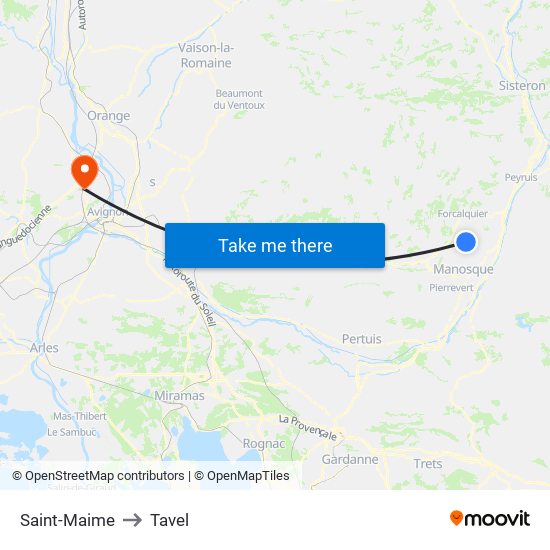 Saint-Maime to Tavel map