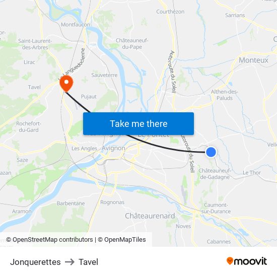 Jonquerettes to Tavel map