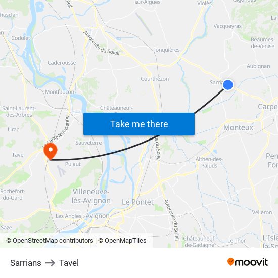 Sarrians to Tavel map
