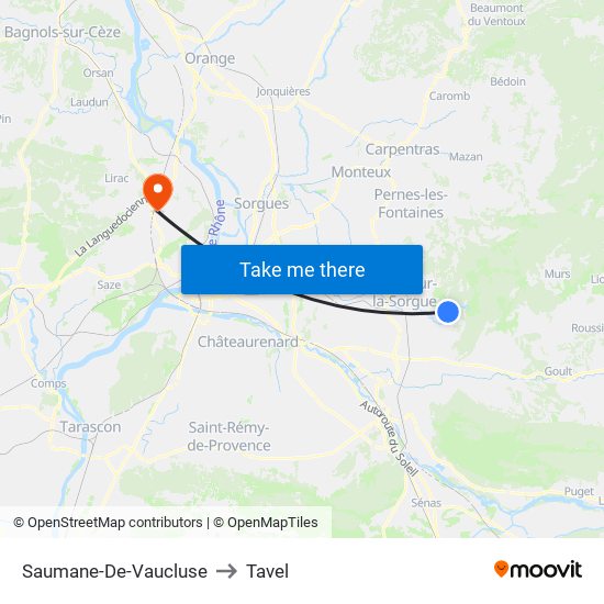 Saumane-De-Vaucluse to Tavel map
