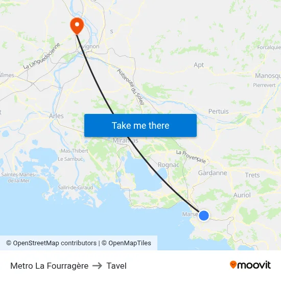 Metro La Fourragère to Tavel map
