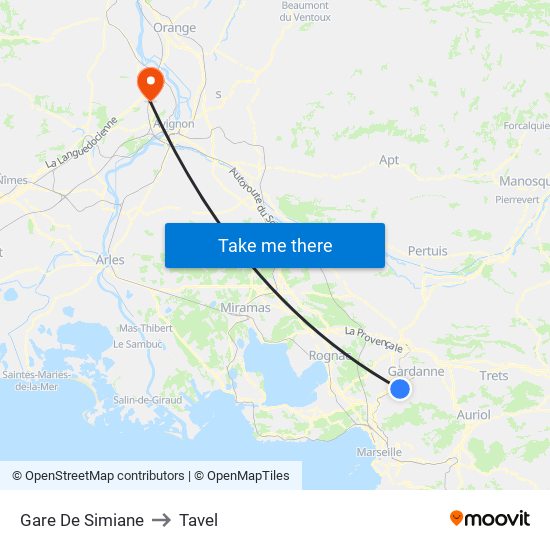 Gare De Simiane to Tavel map