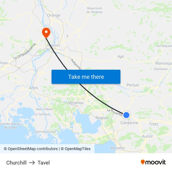 Churchill to Tavel map