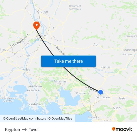 Krypton to Tavel map