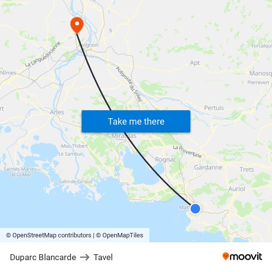 Duparc Blancarde to Tavel map