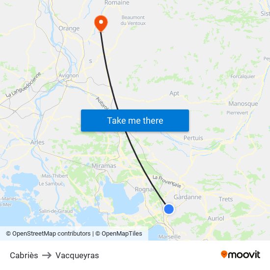 Cabriès to Vacqueyras map