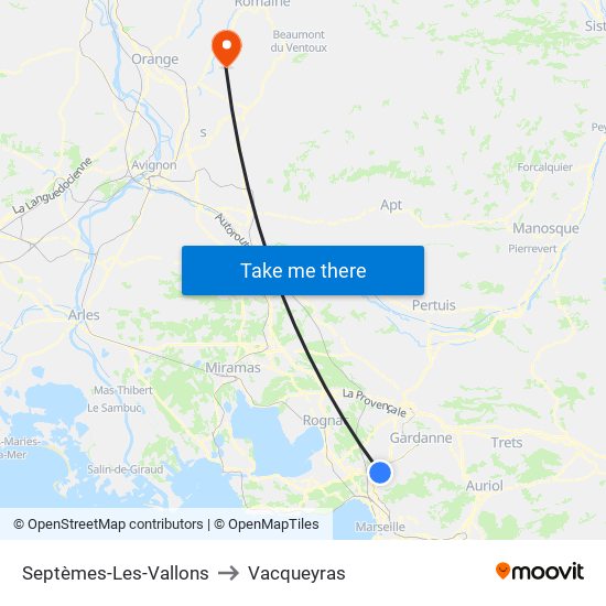 Septèmes-Les-Vallons to Vacqueyras map
