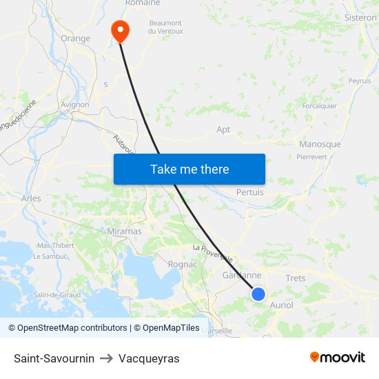 Saint-Savournin to Vacqueyras map