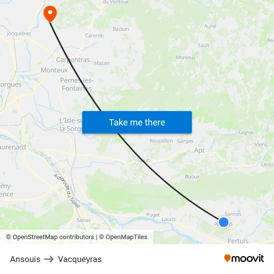 Ansouis to Vacqueyras map