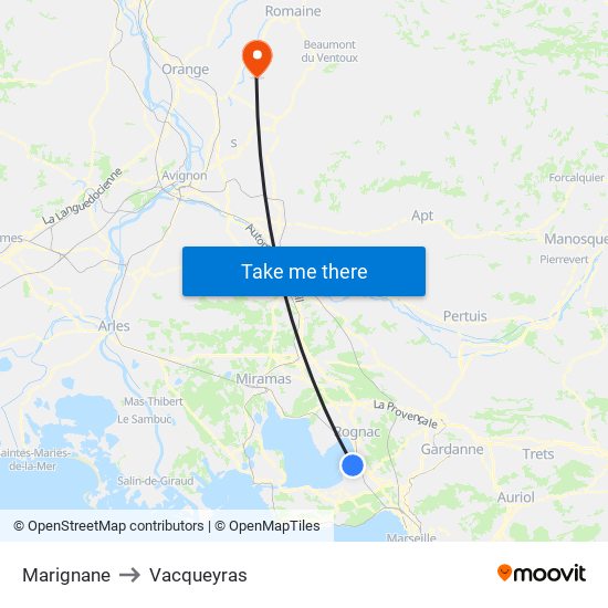 Marignane to Vacqueyras map