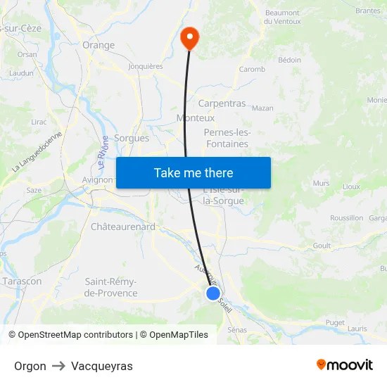 Orgon to Vacqueyras map
