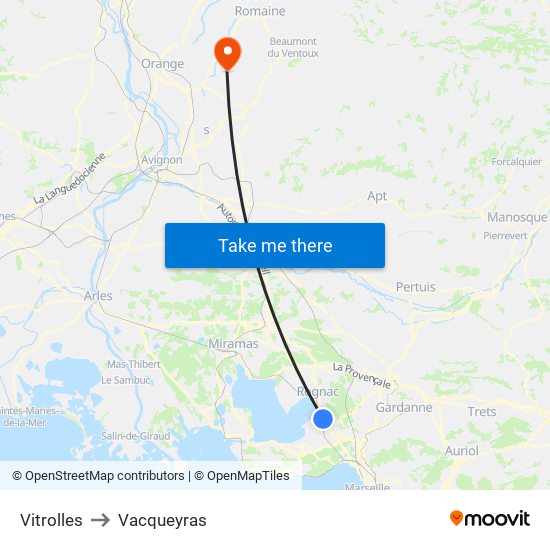 Vitrolles to Vacqueyras map