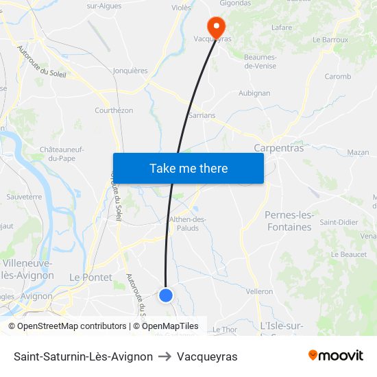 Saint-Saturnin-Lès-Avignon to Vacqueyras map