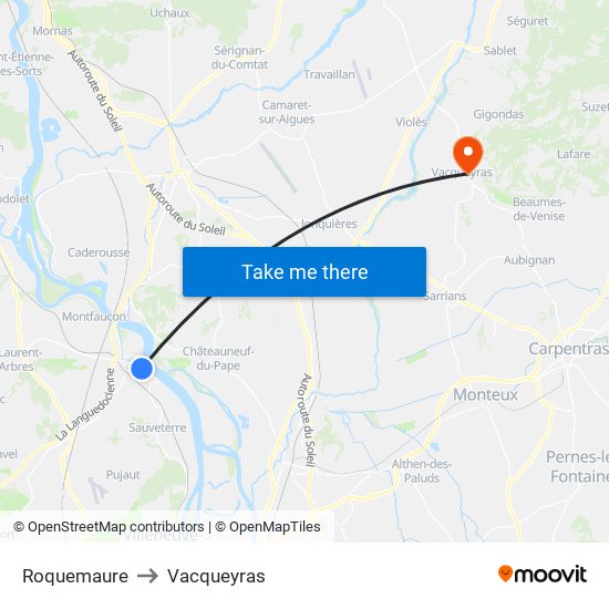 Roquemaure to Vacqueyras map