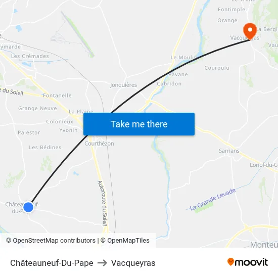 Châteauneuf-Du-Pape to Vacqueyras map