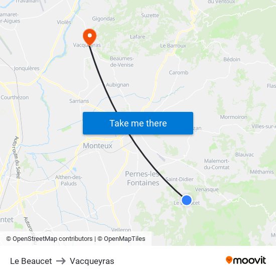 Le Beaucet to Vacqueyras map