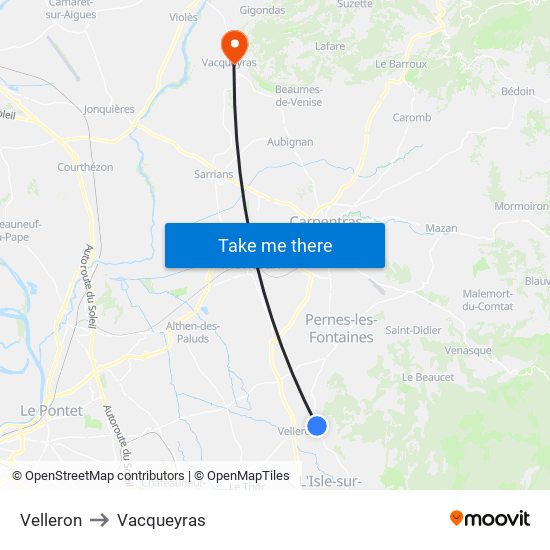 Velleron to Vacqueyras map