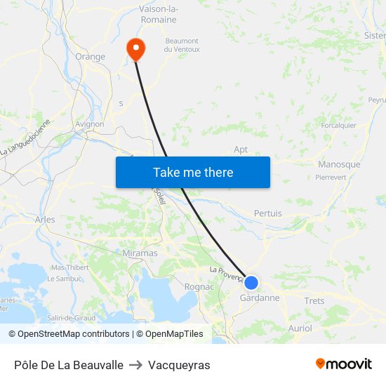 Pôle De La Beauvalle to Vacqueyras map