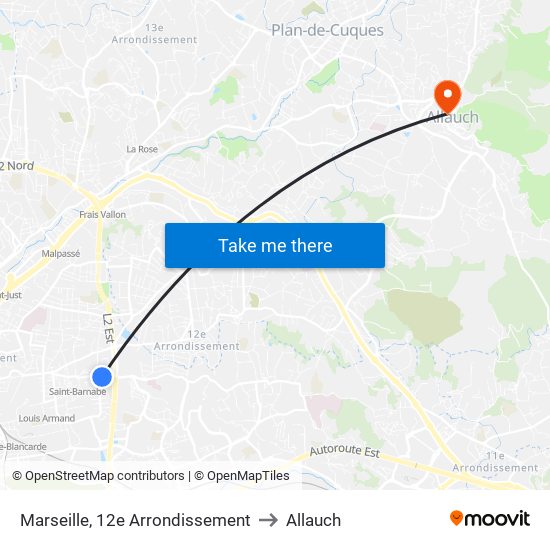 Marseille, 12e Arrondissement to Allauch map