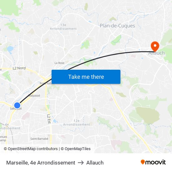Marseille, 4e Arrondissement to Allauch map