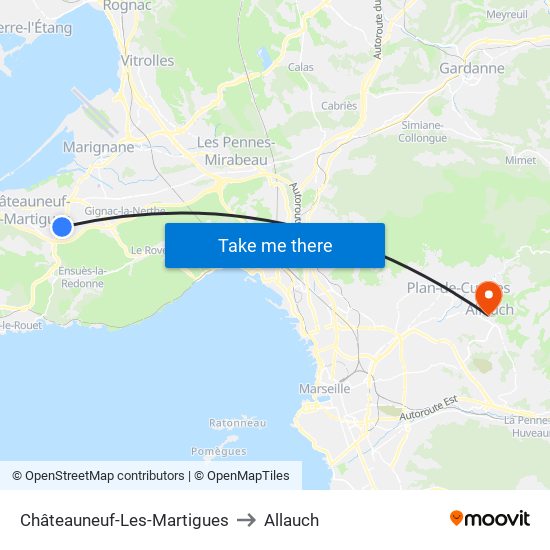 Châteauneuf-Les-Martigues to Allauch map
