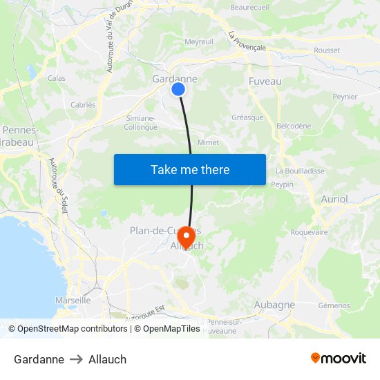 Gardanne to Allauch map