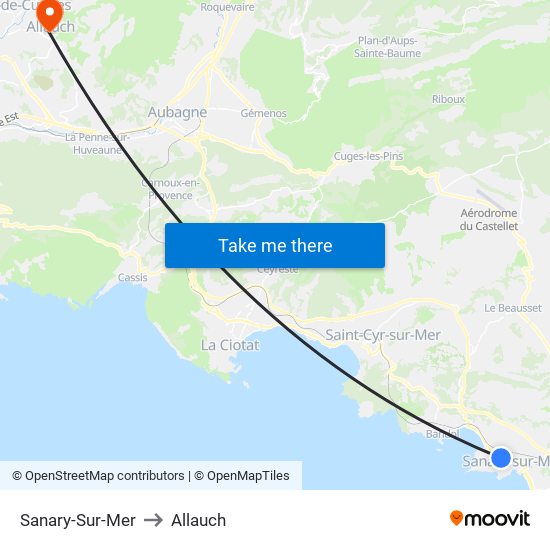 Sanary-Sur-Mer to Allauch map