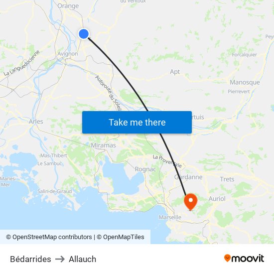Bédarrides to Allauch map