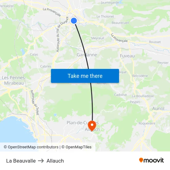 La Beauvalle to Allauch map