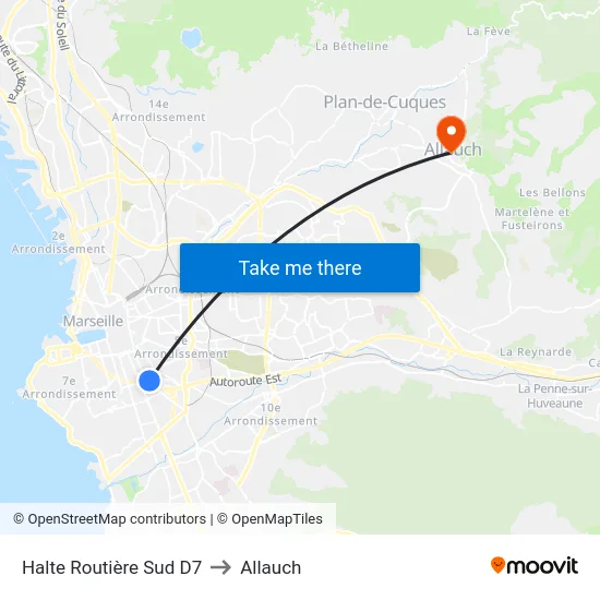 Halte Routière Sud D7 to Allauch map