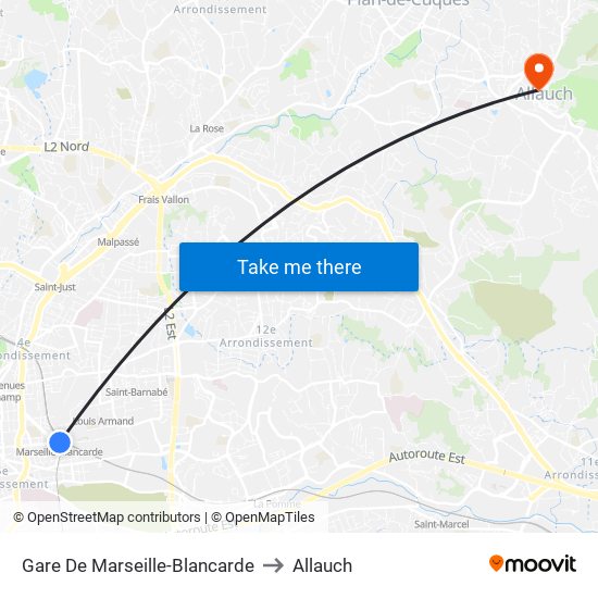 Gare De Marseille-Blancarde to Allauch map