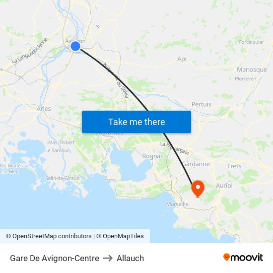 Gare De Avignon-Centre to Allauch map