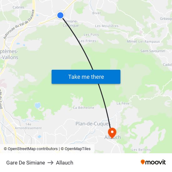 Gare De Simiane to Allauch map