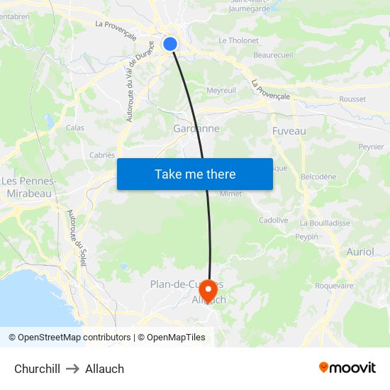 Churchill to Allauch map