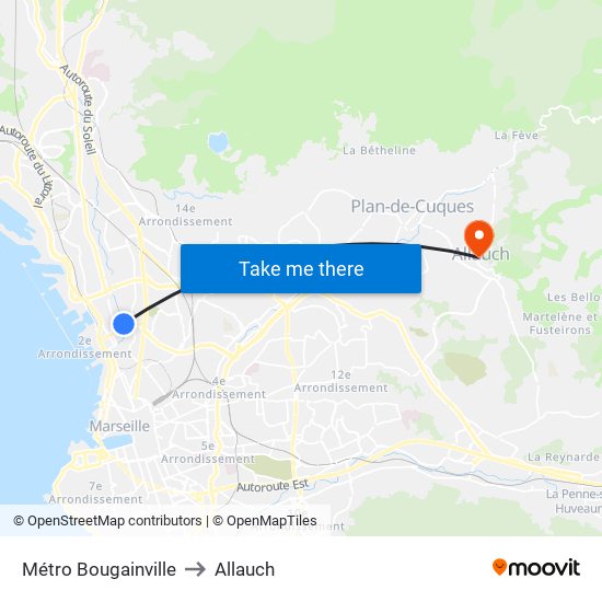 Métro Bougainville to Allauch map