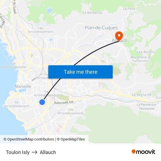 Toulon Isly to Allauch map