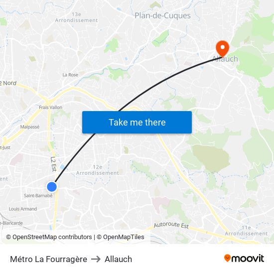 Métro La Fourragère to Allauch map